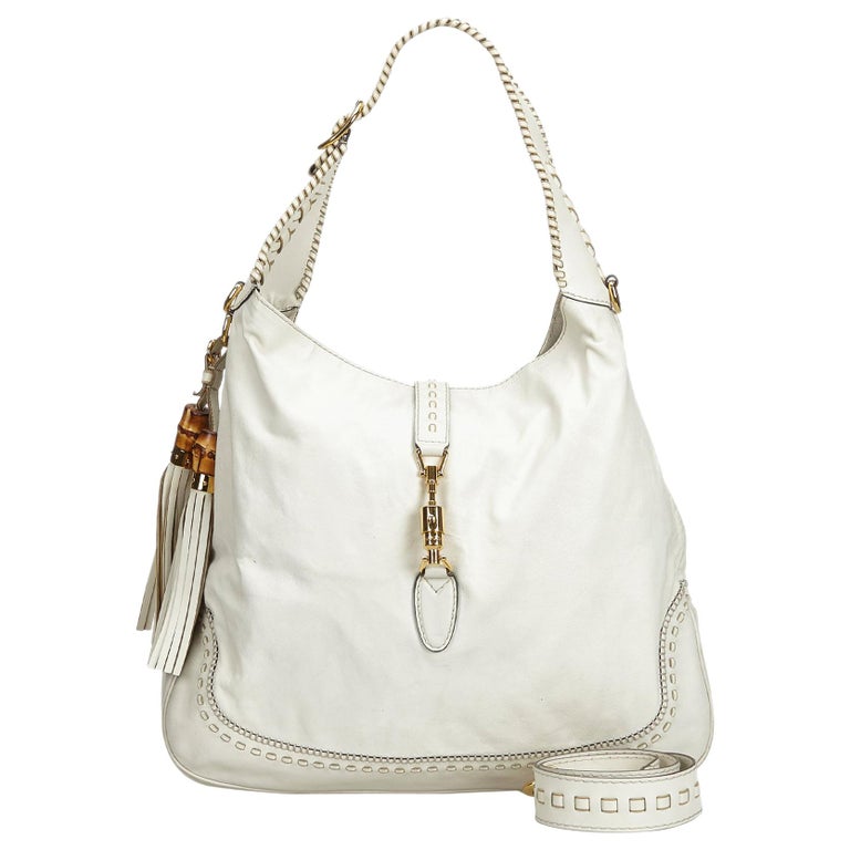 Gucci White Leather New Jackie Bamboo Satchel For Sale at 1stDibs
