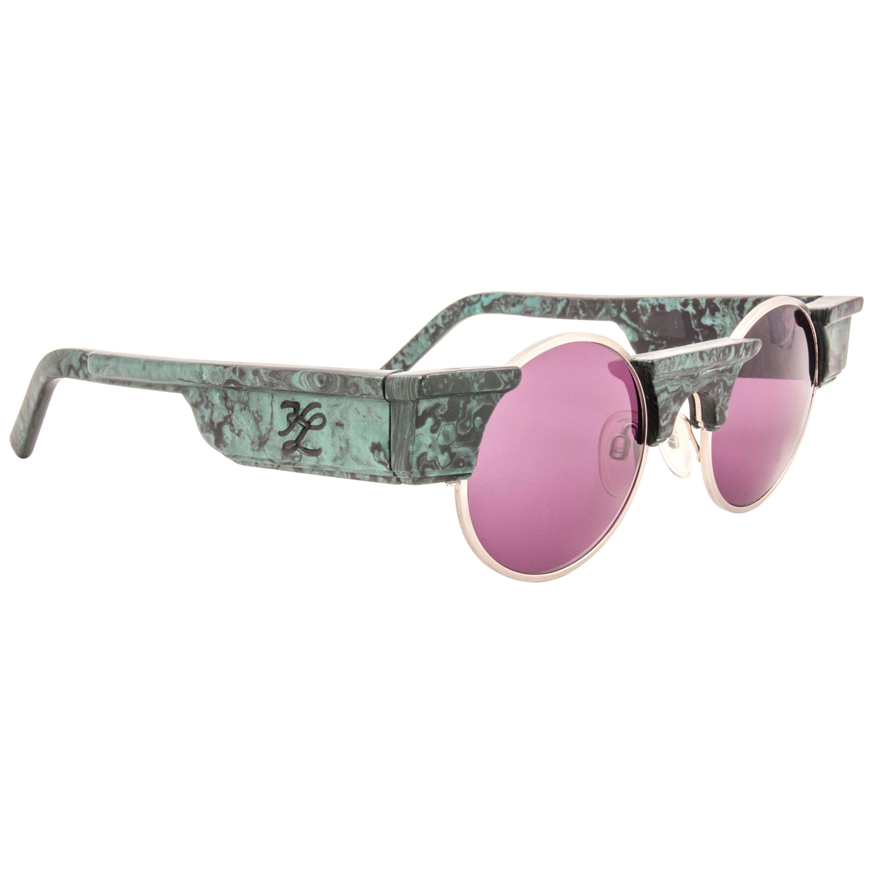 Karl Lagerfeld - Lunettes de soleil vintage rondes en marbre, fabriquées en Allemagne, années 1980, état neuf en vente