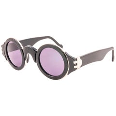 Karl Lagerfeld Vintage Runde schwarze und silberne Sonnenbrille, hergestellt in Deutschland, 1980er Jahre