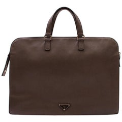 Prada Grey Leather Briefcase