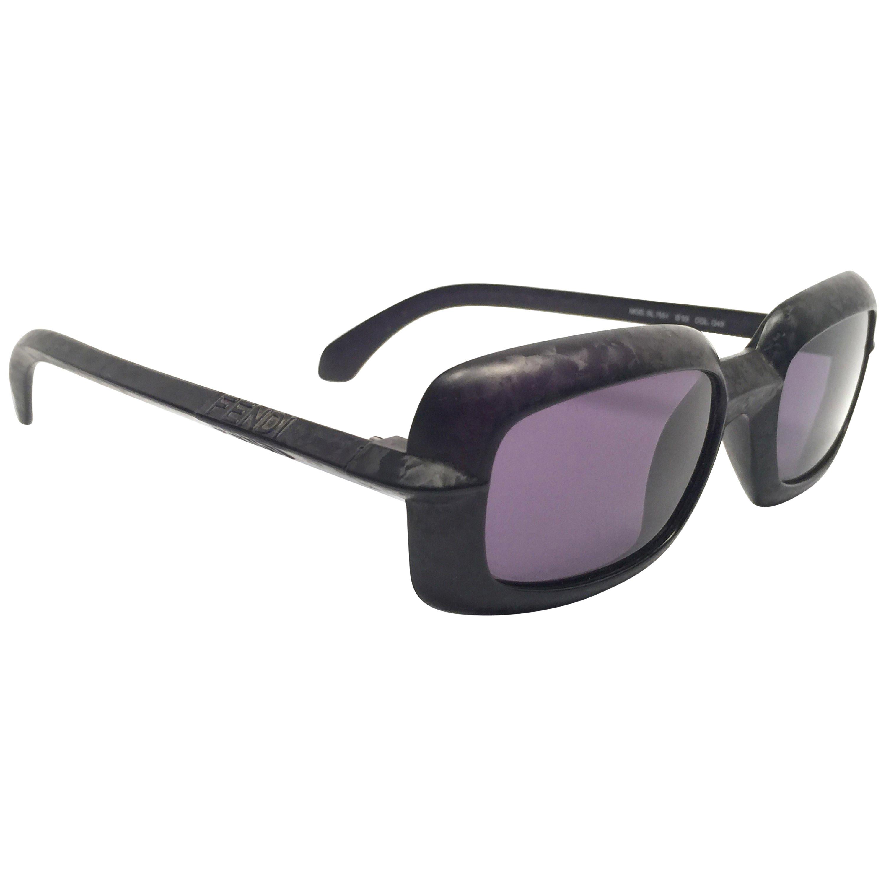 New Vintage Fendi SL7551 Square Black Matte 1990 Sunglasses For Sale