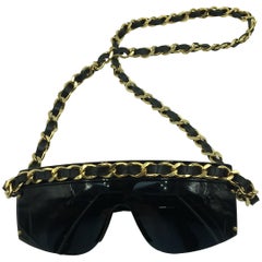 Vintage Chanel Sunglasses Black Gold Chain