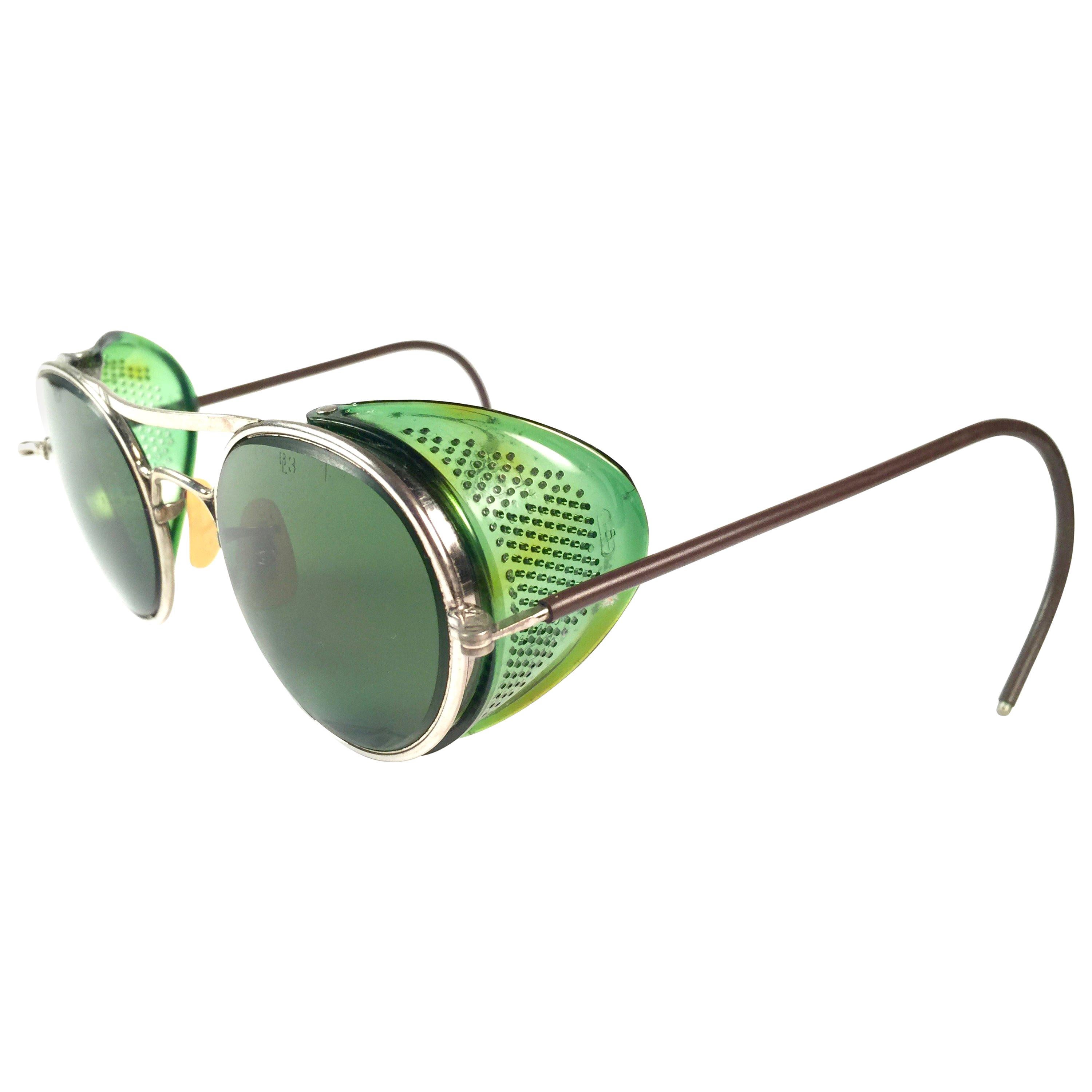 Mint Vintage Bausch & Lomb Goggles Green Steampunk 50s Collector Item Sunglasses