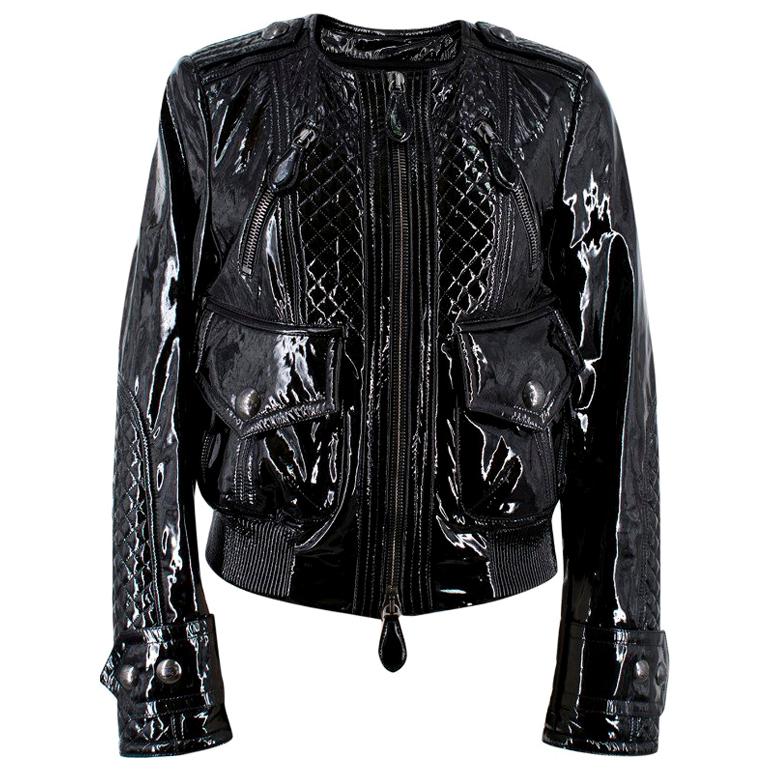 Burberry Patent Leather Quilted Bomber Jacket US 6 For Sale