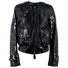 Burberry Patent Leather Quilted Bomber Jacket US 6