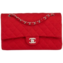 2015 Chanel Red Quilted Jersey Fabric Medium Classic Double Flap Bag