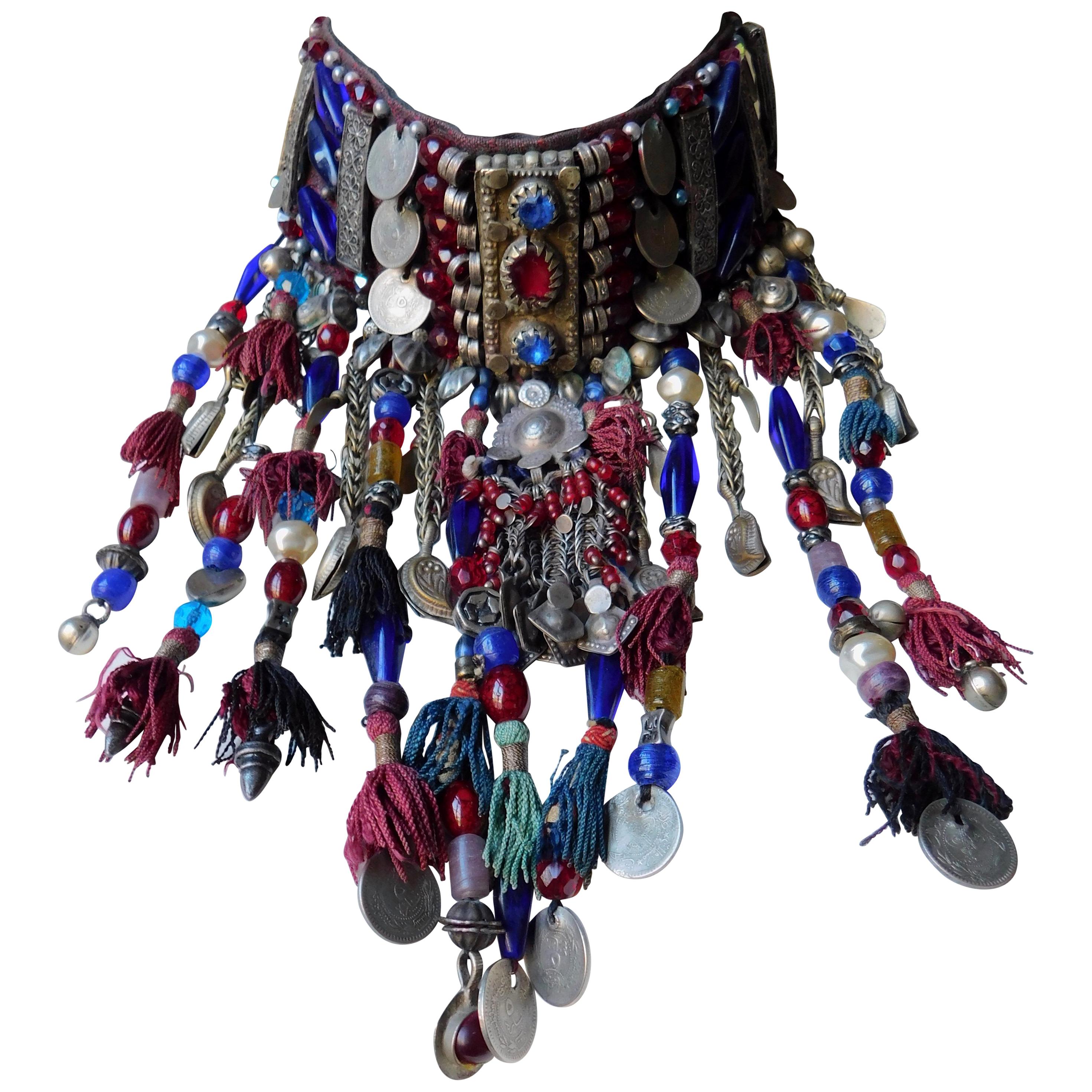 Vintage Ethnic Necklace with Vintage Turkish Coins, Tassels and Elements For Sale