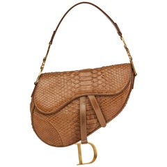 Used 2001 Christian Dior Brown Python & Patent Leather Saddle Bag