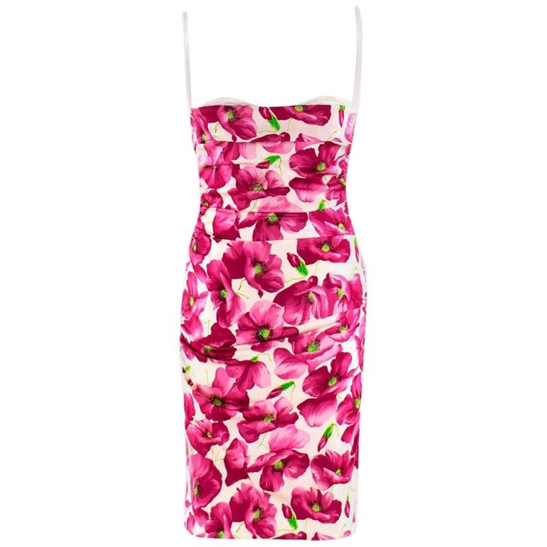 Dolce and Gabbana floral-print bustier satin dress US 4 For Sale at 1stdibs