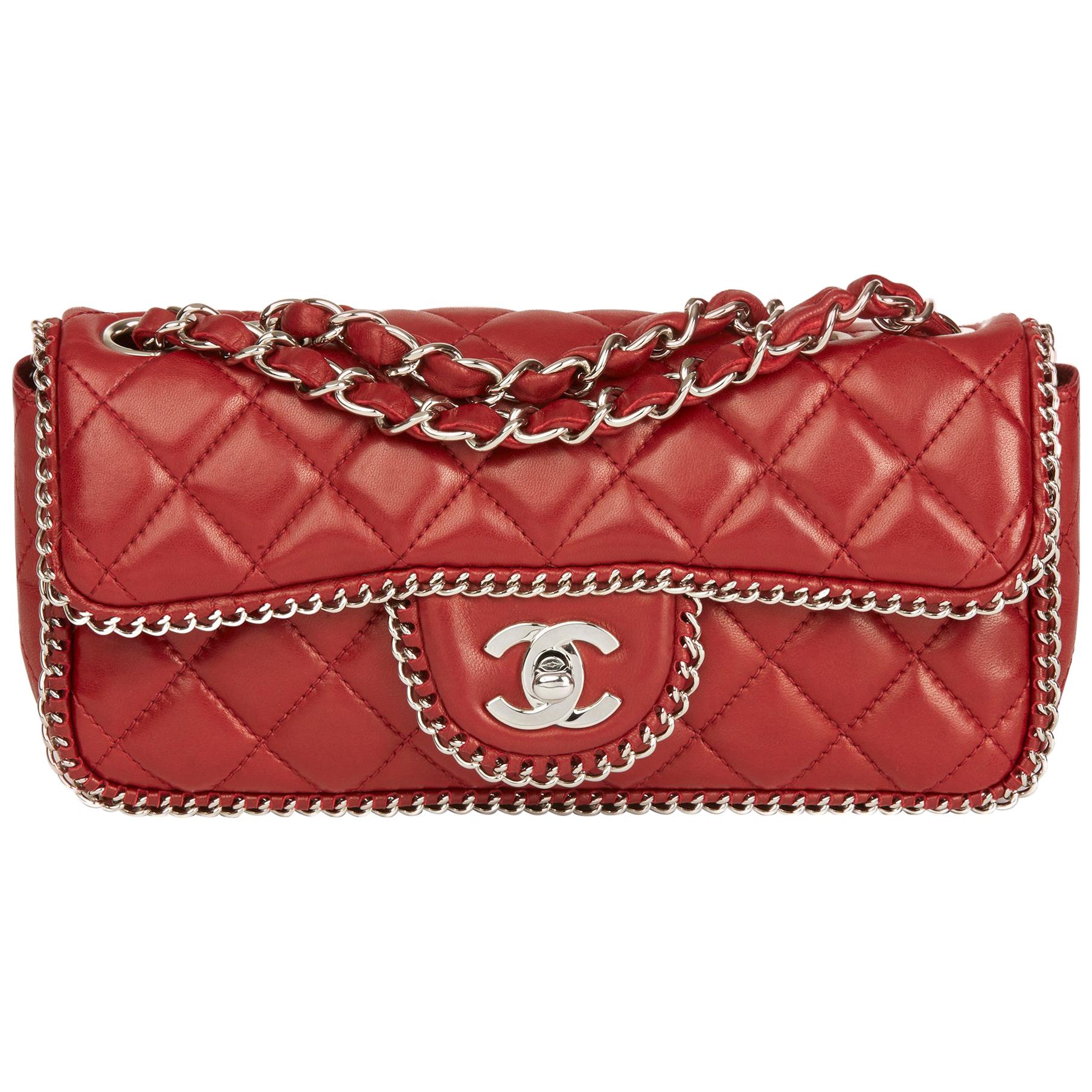 2007 Chanel Burgundy Quilted Lambskin Chain Around East West Classic Single Flap