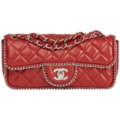 2007 Chanel Burgund gesteppte Lammlederkette um East West Classic Single Flap