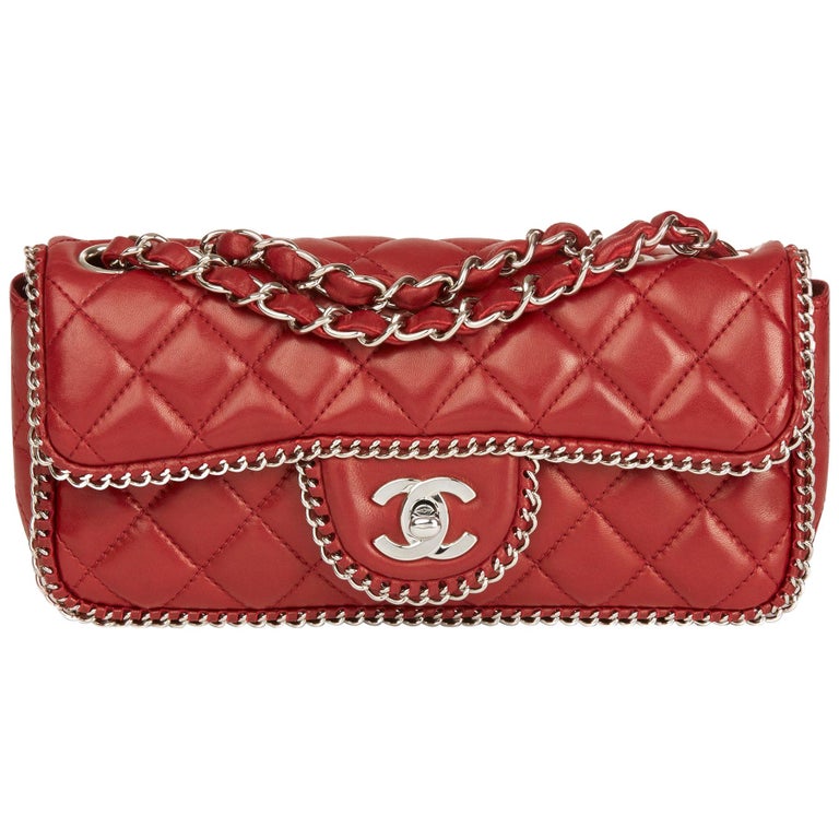 My Sister's Closet  Chanel Chanel Size Medium Red With Black Trim Quilted  Flap Bag