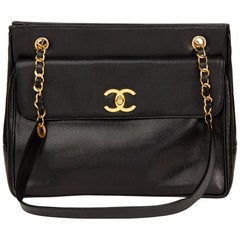 1991 Chanel Black Caviar Leather Vintage Classic Shoulder Bag