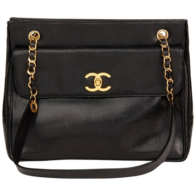 1991 Chanel Black Caviar Leather Vintage Classic Shoulder Bag at 1stDibs