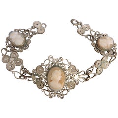 Vintage Italian Silver Filigree Cameo Bracelet