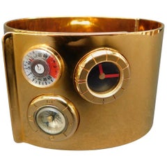 Lanvin Vintage 1970 Gold Toned Metal Watch "Bracelet De Force" Cuff  