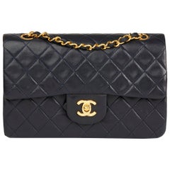 1989 Chanel Navy Quilted Lambskin Vintage Small Classic Double Flap Bag