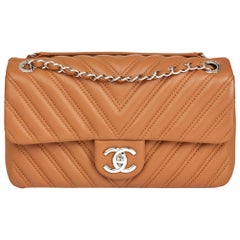 Chanel Toffee Chevron Quilted Lambskin Classic Single Flap Bag 