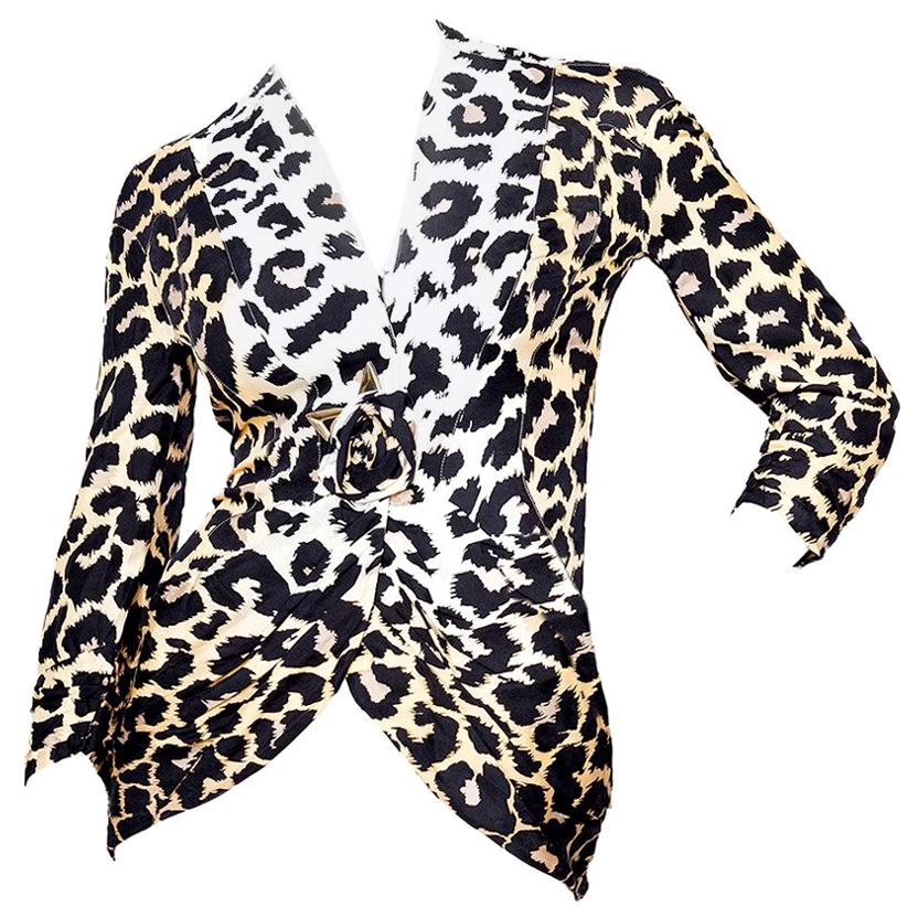 1980s Thierry Mugler Leopard Print Silk Jacket For Sale at 1stDibs
