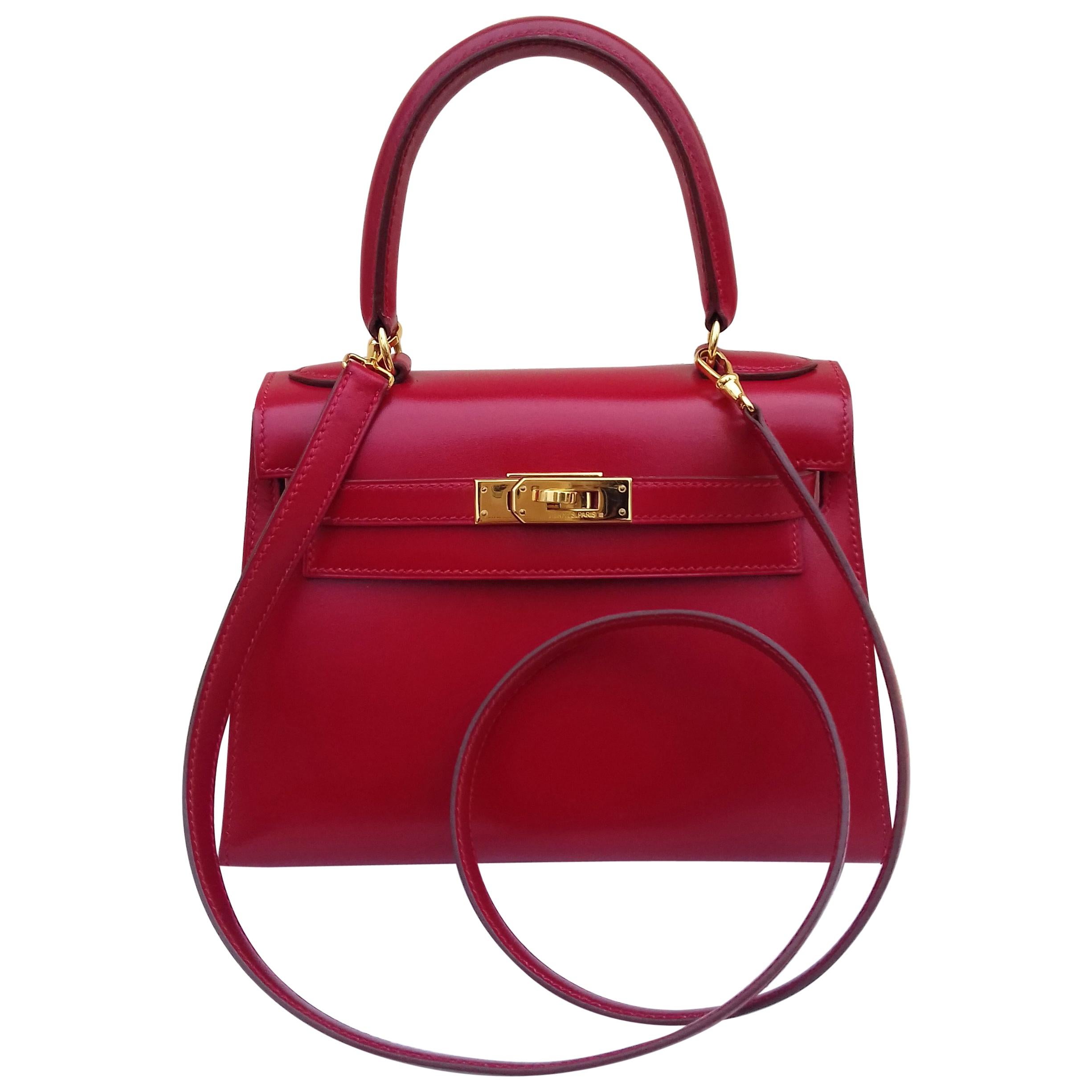 Hermès Vintage Mini Kelly Sellier Bag Red Box Leather Ghw 20 cm at ...