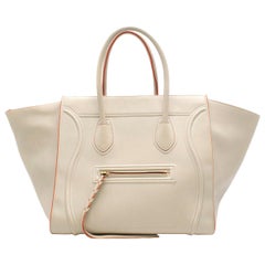 Celine Cream and Orange Calfskin Medium Luggage Phantom Bag
