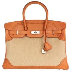 2012 Hermes Barenia Leather & Toile Ghillies Birkin 35cm