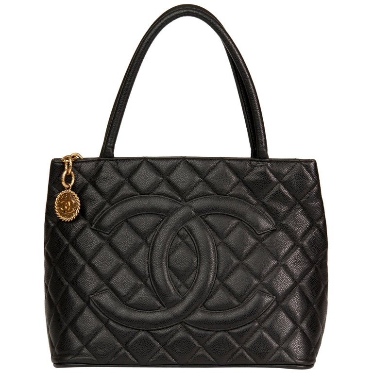 2001 Chanel Black Quilted Caviar Leather Medallion Tote at 1stDibs