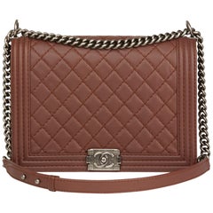 2014 Chanel Chestnut Heavy Stitch Quilted Lambskin Large Le Boy