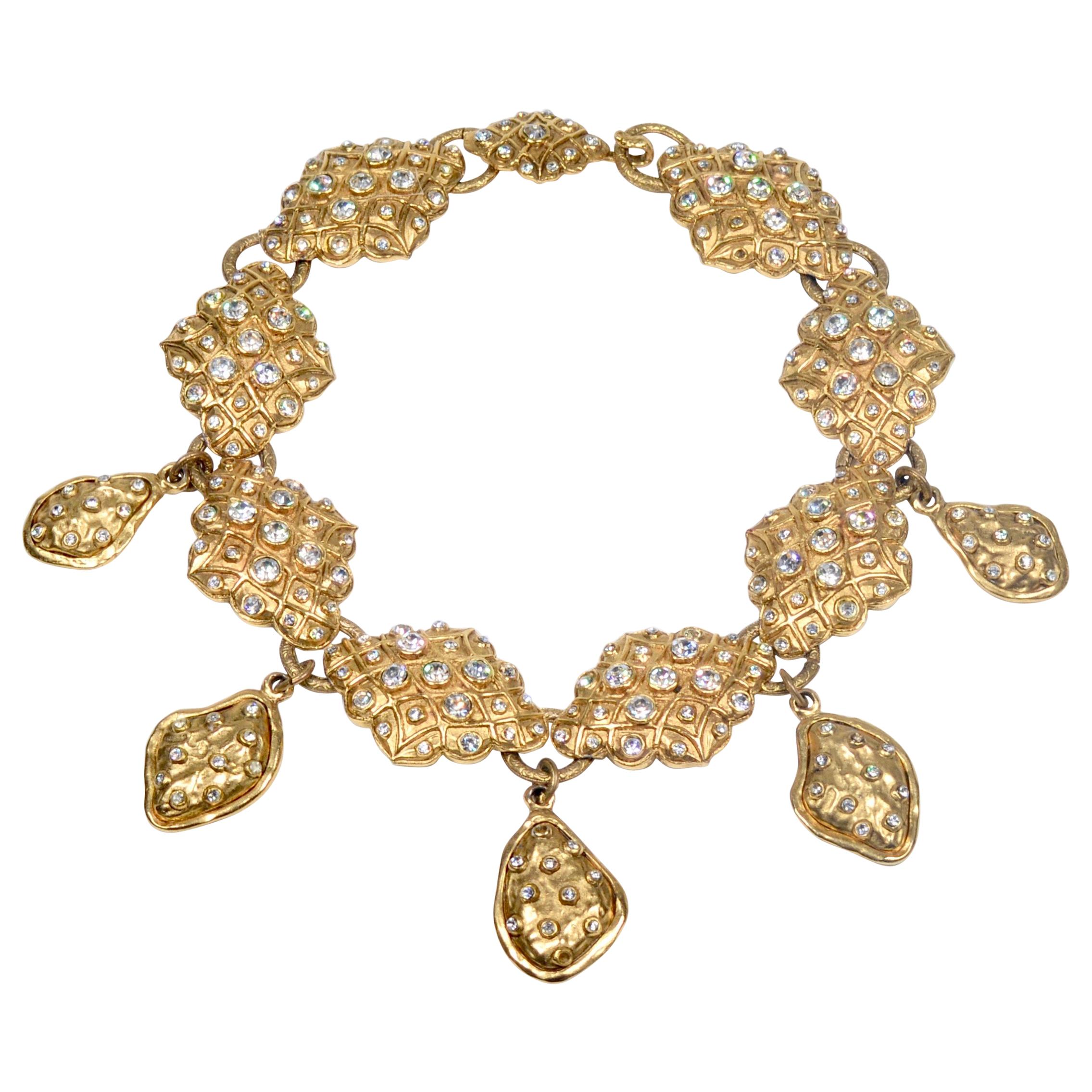 Chanel Gold Rhinestone and Collar Necklace Early 1980s For Sale