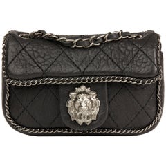 2007 Chanel Black Quilted Aged Calfskin Leather 'Lion' Chain Around Mini Flap Ba