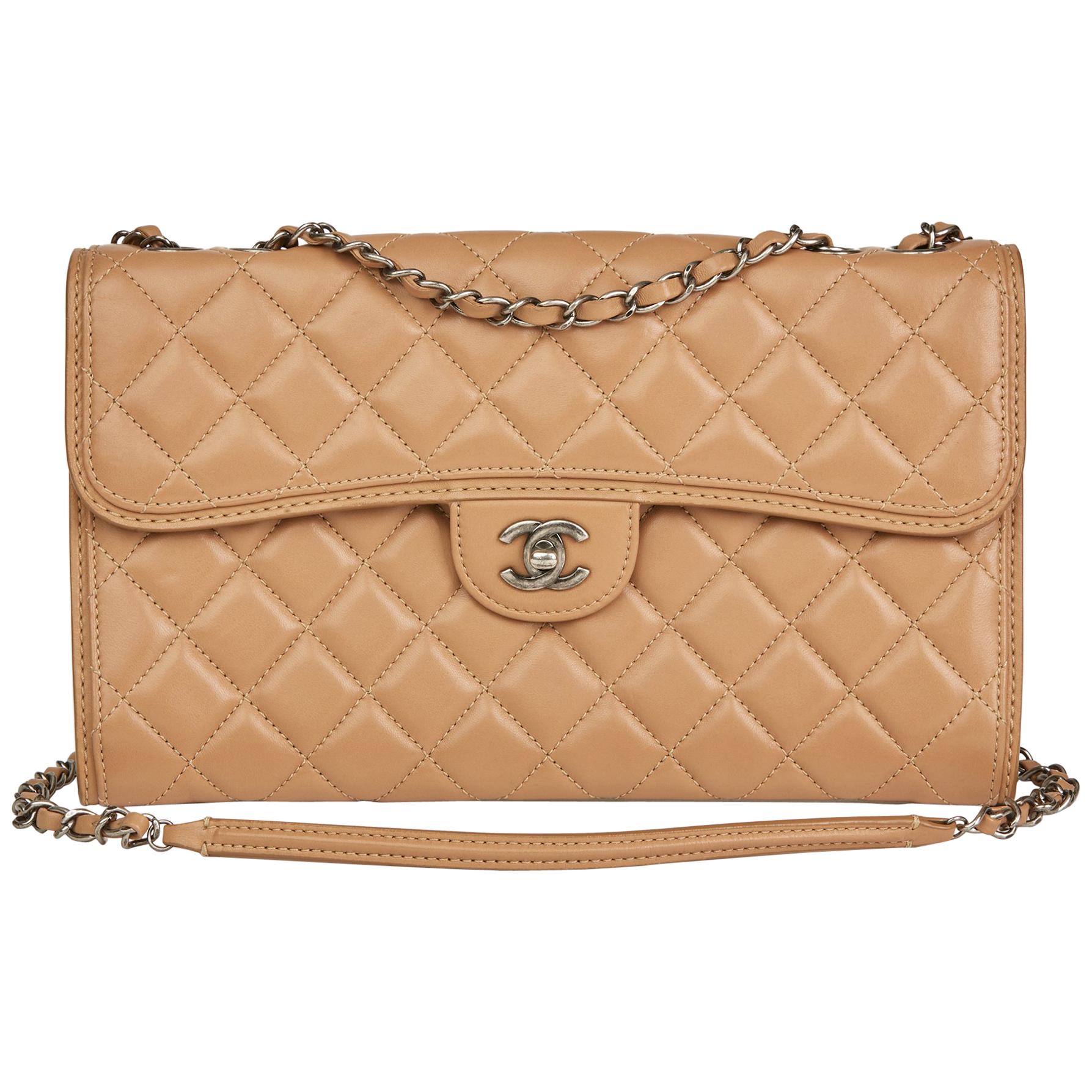 2014 Chanel Mocha Quilted Lambskin Classic Single Flap Bag