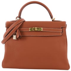 Hermes Kelly Handbag Etrusque Clemence with Gold Hardware 32