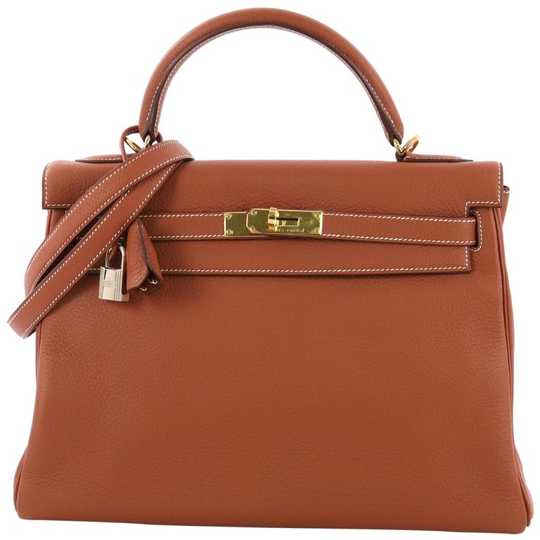 Hermes Kelly Handbag Etrusque Clemence with Gold Hardware 32 at 1stDibs