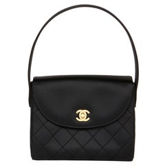 1997 Chanel Black Quilted Satin Vintage Classic Top Handle