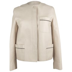 Hermes Jacket Cream Lambskin Leather Black Piping 36 / 4