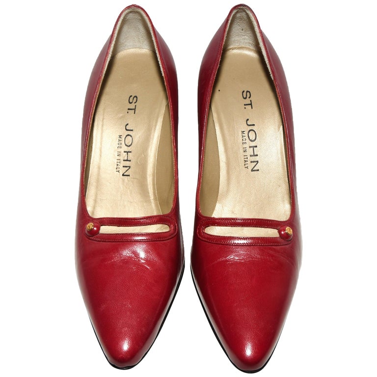 St. John Cranberry Leather Pumps W/ Small Strap on Vamp For Sale at 1stdibs