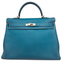 Hermes Blue Jean Kelly 35cm in Clemence