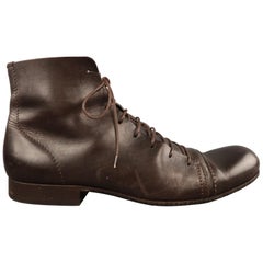 Used Men's EMPORIO ARMANI Size 9 Brown Leather Lace Up Ankle Boots