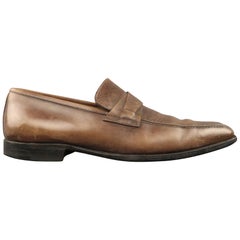 Men's STEFANOBI Size 9 Brown Antique Leather Slip On Loafers