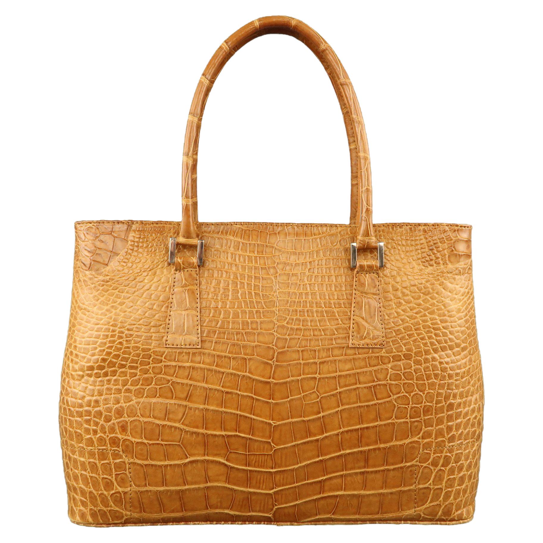 LK LEATHER BANGKOK Tan Crocodile Leather Double Top Handle Handbag