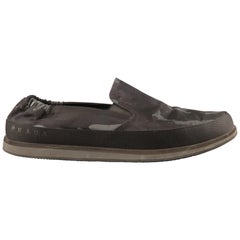 Men's PRADA Size 9 Black & Grey Distressed Camouflage Nylon Slip On Sneakers