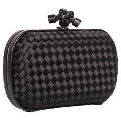 Bottega Veneta Black Intrecciato Satin Leather Knot Clutch:: 2000s