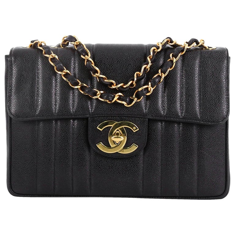Chanel Vintage CC Chain Flap Bag Vertical Quilt Caviar Maxi at 1stDibs