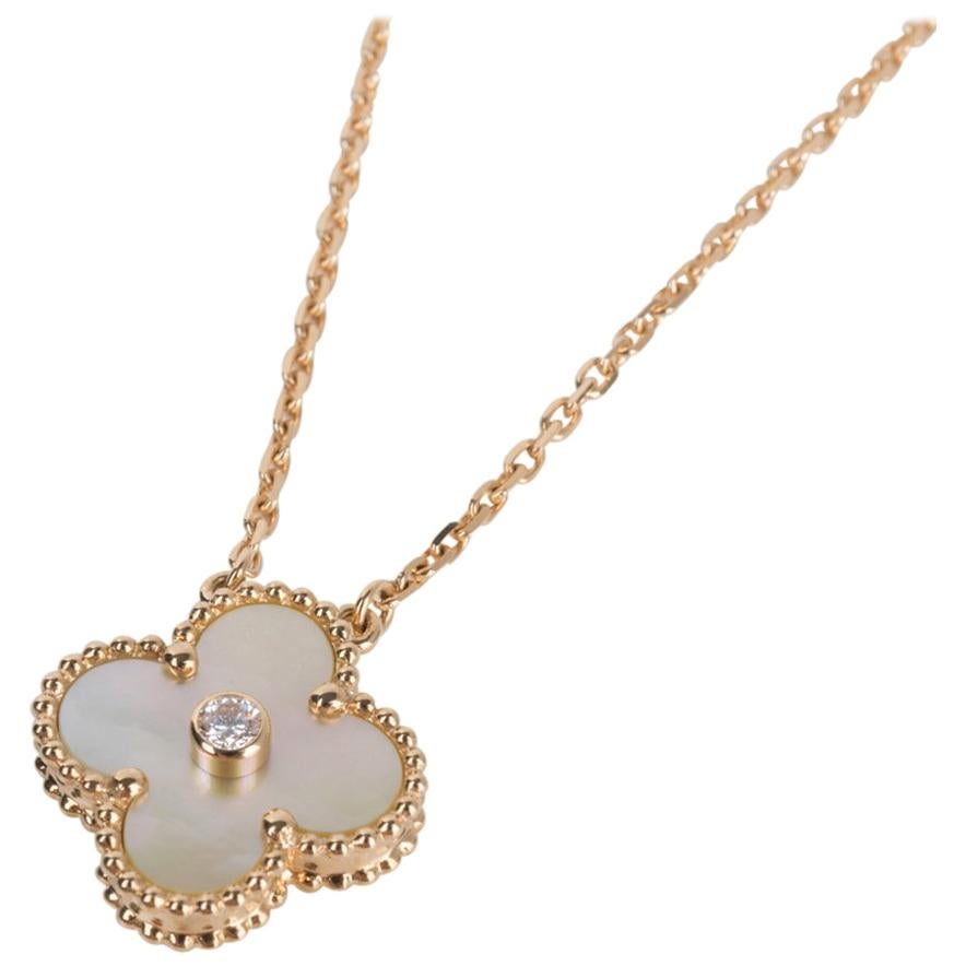 Van Cleef & Arpels Necklace Holiday Gold Mother of Pearl Alhambra Diamond