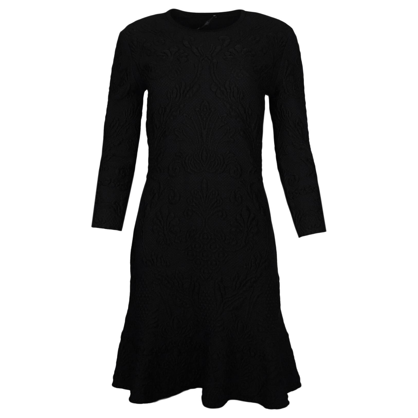 Alexander McQueen NWT Black Brocade Longsleeve Dress Sz XL