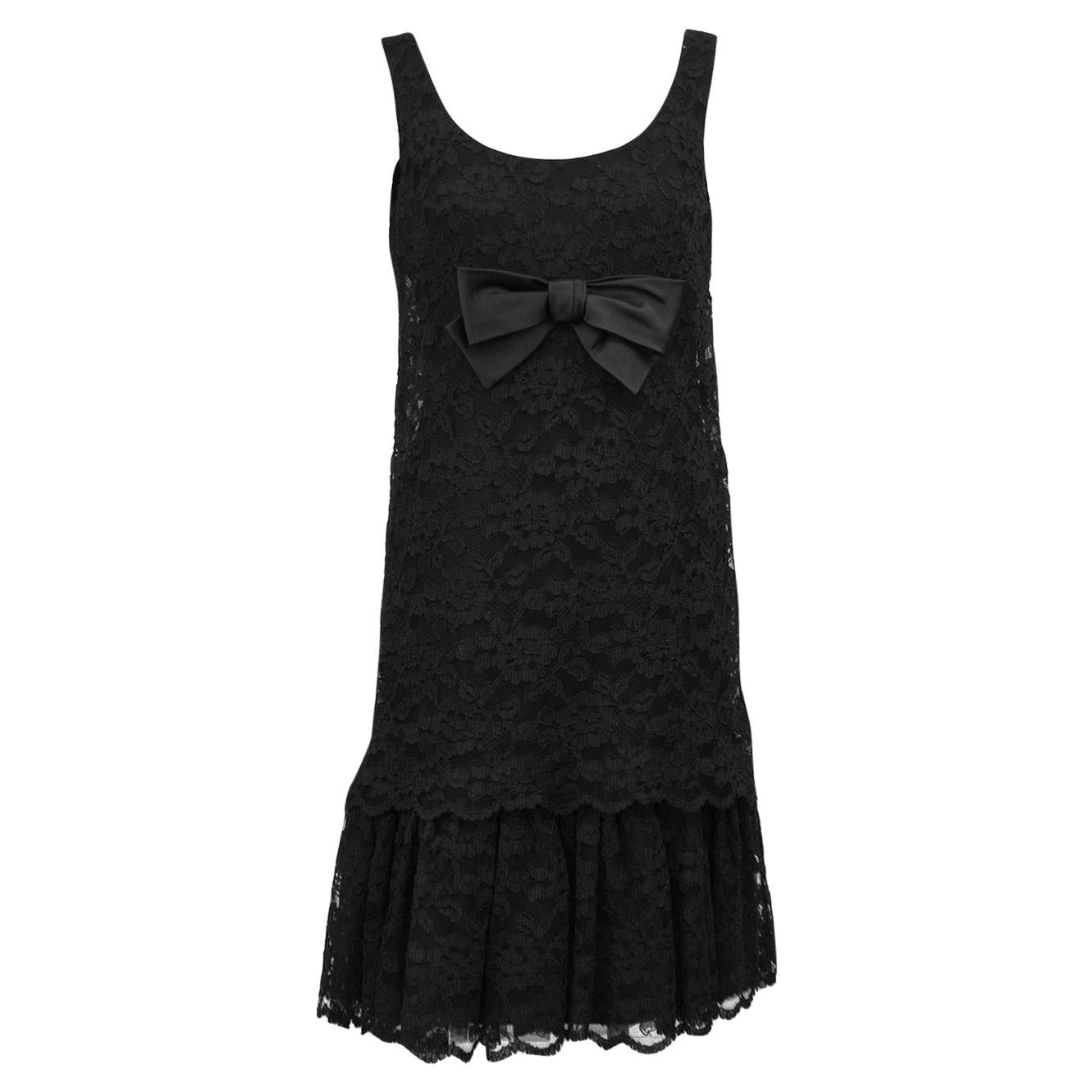 1960s Black Lace Cocktail Dress with Bow For Sale