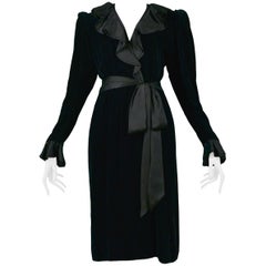 Vintage Yves Saint Laurent Velvet & Silk Wrap Dress
