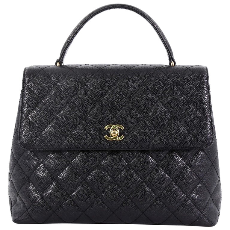 Chanel Vintage Classic Top Handle Flap Bag Quilted Caviar Jumbo at 1stDibs