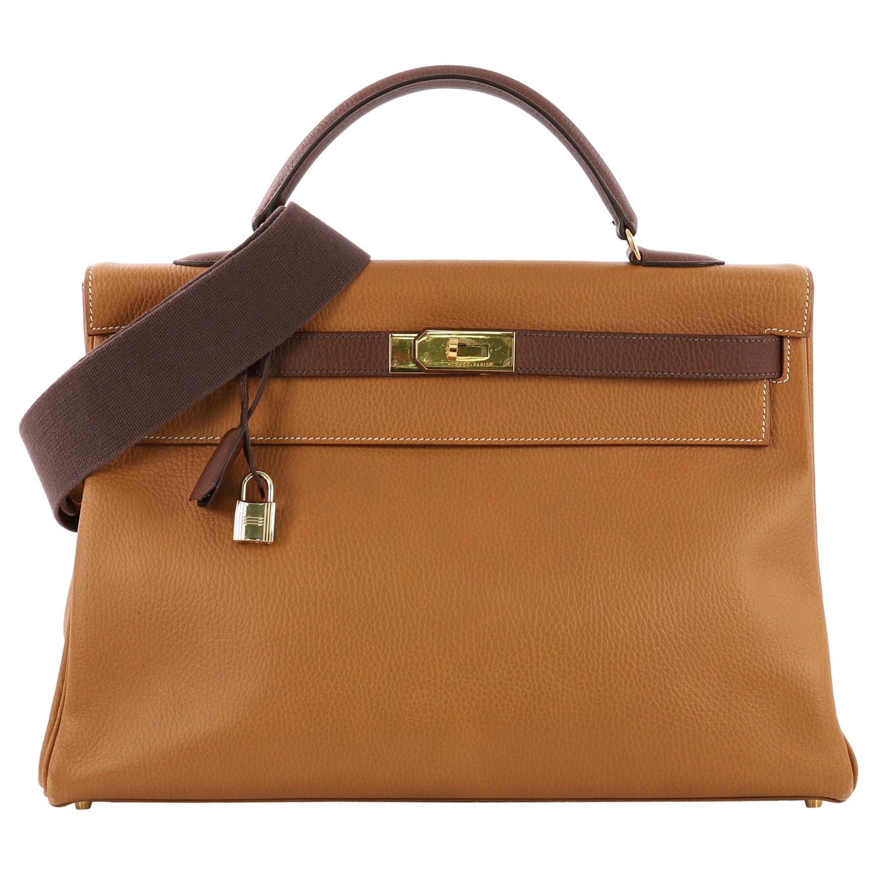 Hermes Kelly Handbag Bicolor Ardennes with Gold Hardware 40
