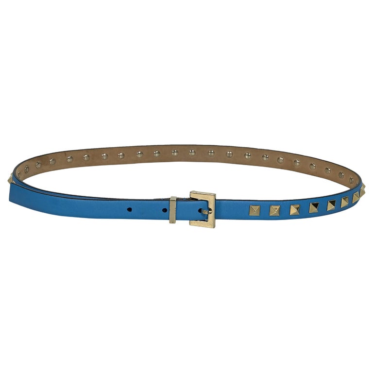 Blue Valentino Leather Rockstud Skinny Belt For Sale at 1stDibs